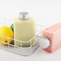 Bouteille carrée en PET jetable de 400 ml (14 oz) avec bouchon à vis en plastique épaissi pour thé à bulles, café, soda, boisson, jus