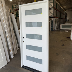 Porte intérieure française 30'' x 80'' avec 5 panneaux en verre trempé dépoli blanc <span class=keywords><strong>apprêt</strong></span>é pour garde-manger - Product Image 1