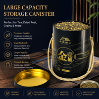 JYB Grande boîte de rangement ronde en métal pour riz, en fer blanc de qualité alimentaire, pour céréales et écorces de mandarine séchées, avec poignée en corde