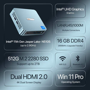 คอมพิวเตอร์ตั้งโต๊ะขนาดเล็ก Celeron N5105 Wifi 5.0 BT4.2 ราคาประหยัด N5095 DDR4 16GB 512GB SSD พกพาสะดวก รองรับ 11/LINUX - Product Image 2