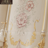 Lit double en bois massif européen sculpté 1,8 m Lit Queen avec tissu français pour villa Chambre principale Meubles de maison Lit de mariage