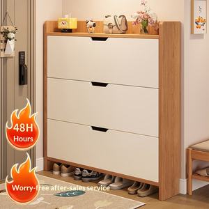 Modern <strong>Slim</strong> <strong>Shoe</strong> Storage Cabinet 3 Tier Flip Drawer Entryway Organizer Wood Living Room Furniture Space Saving Hallway <strong>Cupboard</strong> - Product Image 2