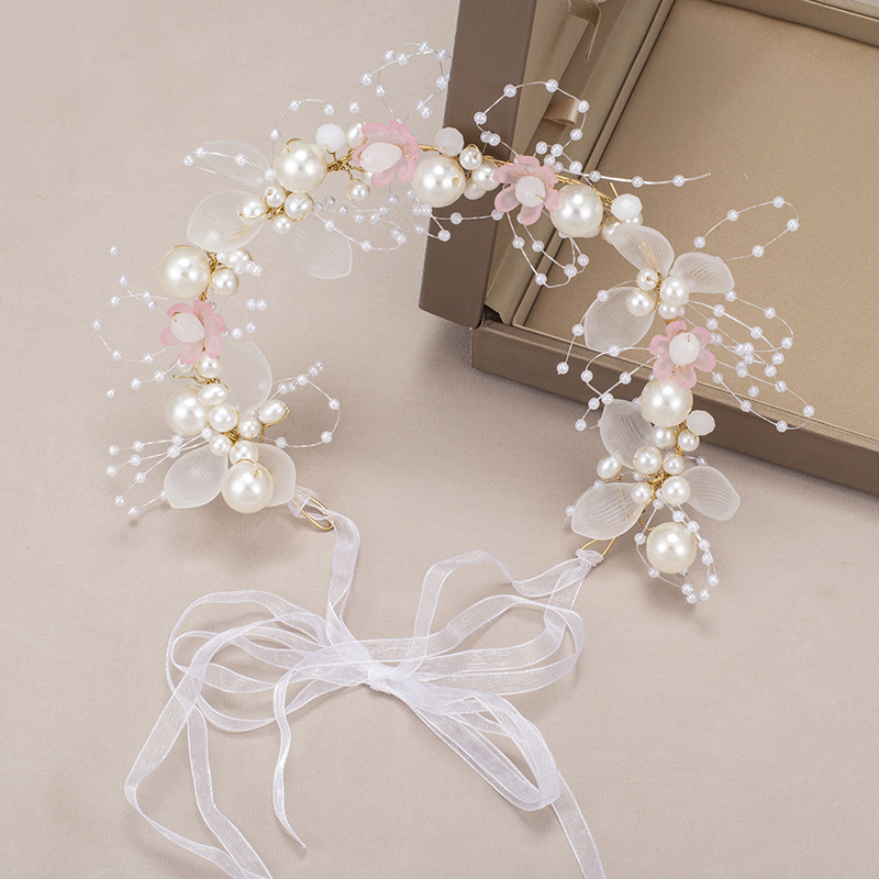 Women Alloy Pearls Wedding Wreath Bridal
