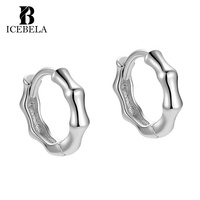 Boucles d'oreilles créoles minimalistes tendance en argent sterling 925 plaqué or 18 carats pour femme, motif bambou