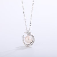 Collar de Plata S925 con Perla de Agua Dulce y Colgante en Forma de Abanico con Circonitas, Joyería Elegante, Regalo de Boda para Mujer