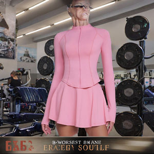 Vêtements à la mode femmes UPF50 Gym Fitness ensemble soleil preuve veste Tennis jupe Cool tissu avant 2 pièces SportWear pour Yoga Fitness - Product Image 2