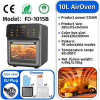 Four à friture sans huile électrique 10L avec chauffage 3D, protection contre la surchauffe, design carré moderne, multifonction