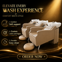 Fauteuil de lavage moderne réglable en cuir PU avec fonction massage, lavabo en céramique blanc, pour salon de coiffure professionnel et spa de beauté