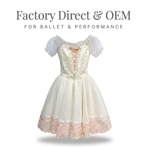 Traje de Ballet Campesino Coppelia para Niñas, Color Crema, Vestido de Ballet Romántico con Cordones, Corsé con Bordado Floral, Ropa de Danza Escénica - Product Image 2