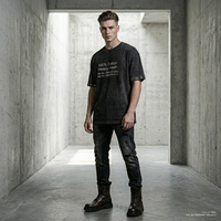 T-shirt Homme Personnalisé avec Logo B2B, 100% Coton Délavé, Vente en Gros, T-shirt Streetwear Vintage Délavé à l'Acide avec Œillets Métalliques, Commande en Gros