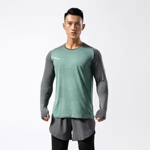 男性用フィットネスアウトドアスポーツランニングクライミングタイツボディービル長袖Tシャツ