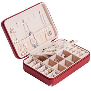 Boîte de rangement pour bijoux en cuir PU haut de gamme, écologique, avec fermeture éclair, logo personnalisé, taille personnalisée, miroir, bracelet, bague - Product Image 5