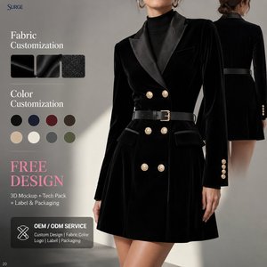 Abito Blazer Mini da Donna in Velluto Personalizzato, Casual, Doppiopetto con Bottoni Dorati, Cintura in Vita, Colletto Risvoltato, Maniche Lunghe, Linea ad A - Product Image 1