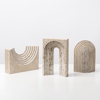 Porte-livres en travertin naturel, porte-livres en pierre en forme d'arche, porte-livres en marbre sculpté à la main, sculpture de table minimaliste