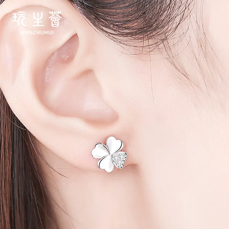 Thời Trang Mới Hoa Thiết Kế Quyến Rũ Kim Cương Zircon 925 Bạc Lá Hình Dạng Stud Bông Tai Cho Phụ Nữ Cô Gái Tỏa Sáng Đồ Trang Sức