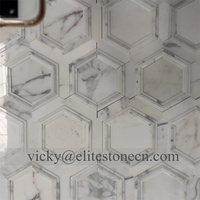 Vietnam haute qualité blanc piquet Style marbre naturel petit hexagone allongé pierre mosaïque carrelage pour mur et sol