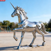 Sculpture d'unicorn ailée en acier inoxydable poli YOUFINE, décoration urbaine pour plaza extérieure
