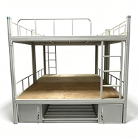 Lit superposé triple en acier robuste avec armoires verrouillables et échelles doubles pour dortoirs scolaires, d'usine ou de personnel