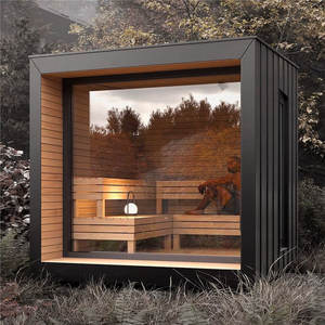Cabine de sauna électrique extérieure carrée à économie d'énergie YX, porte entièrement vitrée, design moderne, usage commercial, infrarouge lointain, <span class=keywords><strong>bois</strong></span> massif - Product Image 5