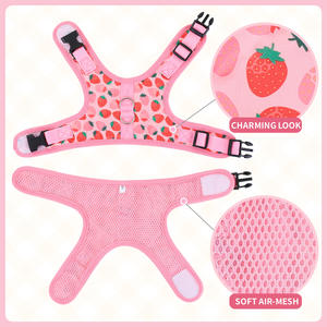 Adjustable Escape Proof Custom jaket kucing peliharaan <span class=keywords><strong>Harness</strong></span> Strawberry dan Set tali rompi untuk berjalan kucing dan anak anjing - Product Image 1