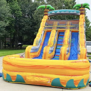 Dual lane outdoor party jumping bounce <b>house</b> lava tropical pvc <b>inflatable</b> water slide with pool for kids - Product Image 1
