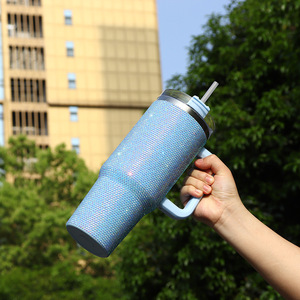 Gobelet sous vide personnalisé de 40oz avec poignée strass léopard en vrac en gros tasse de diamant gobelet Bling tasse de voyage - Product Image 5