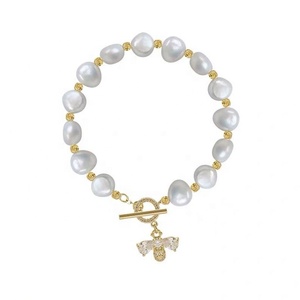 Bracelet en acier inoxydable 316L avec pendentif croix personnalisé en perle naturelle et zircon, bijoux de mode pour femme - Grande Vente - Product Image 1