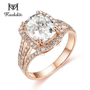 Kuololit HK 10k yellow and white gold moissanite rings Rectangle Moissanite Ring Brand Fine Jewelry <b>Wedding</b> Customized Jewelry - Product Image 5