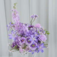 Arrangement floral artificiel classique, roses mélangées, delphinium, pêche crème, centre de table de mariage fait main, boule de fleurs
