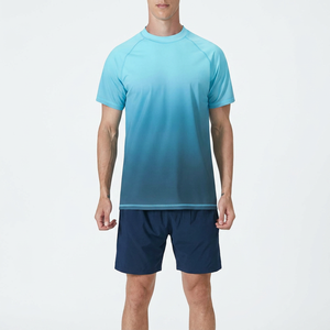 T-shirt de sport pour homme 100 % coton à séchage rapide, manches courtes, col rond, coupe classique, logo avant, respirant, écologique, bleu - Product Image 1