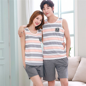 Conjunto de Pijamas para Casais, Camiseta Sem Mangas e Shorts, Pijamas de Algodão para Homens e Mulheres - Product Image 4