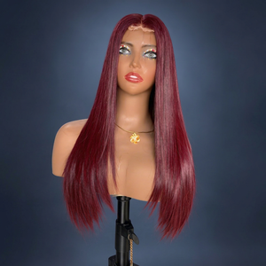 Peluca frontal de encaje HD, extensiones de cabello liso color vino, 100% cabello humano vietnamita de un solo donante, paquetes y encaje, precio al por mayor - Product Image 1