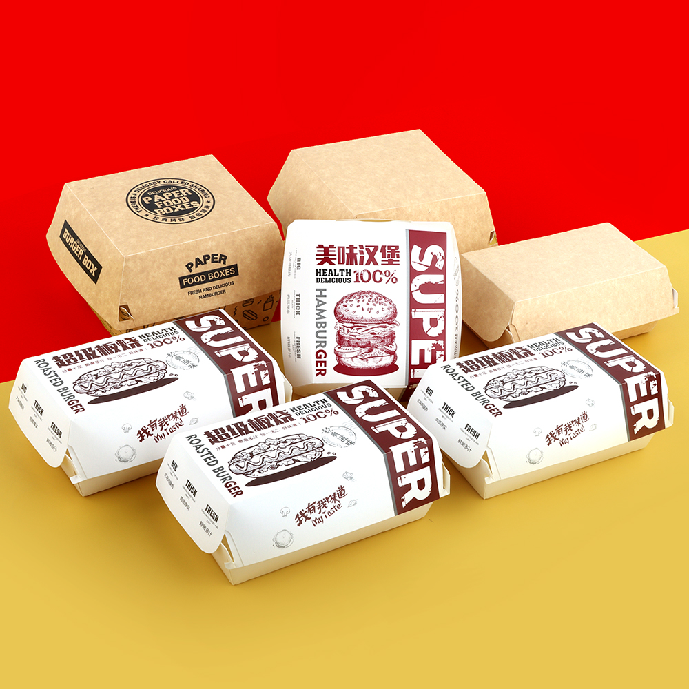 Disposable Kraft Hamburger Burger And Sandwich Shape Take Out Lunch Box Logo Customized