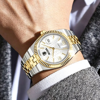 Montre à quartz pour homme, lunette cannelée, cadran nid d'abeille, fenêtre de date, bracelet en acier à cinq maillons, Reloj Hombre