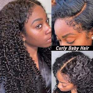 Vente en gros de perruques frontales en dentelle 13x4 HD transparentes à 250% de densité pour cheveux humains vierges chinois bruts SDD bouclés de type pixie - Product Image 3