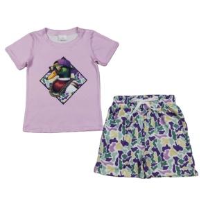 BSSO1583 RTS ชุดเด็กแขนสั้นลายพรางสีม่วงสำหรับเด็กผู้ชายวัยหัดเดิน - Product Image 1