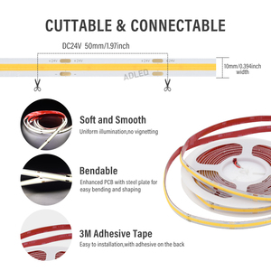 UL listed 480ชิปแผ่นเหล็กได้รับการสนับสนุน, แผ่นเหล็กนำแสง COB DC24V 10มม. 12วัตต์ Cri90 50มม. ตัดสีขาว6500K ไฟซีโอบ - Product Image 4