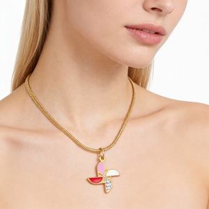 Collar de Acero Inoxidable con Colgante de Molino de Viento Esmaltado Chapado en Oro de 18K, Dije Colorido y Cadena de Cuerda con Circonita Cúbica - Product Image 3