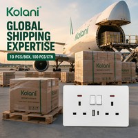 Prise murale double Kolani UK 2 gang avec interrupteur, 13A, 3 broches, avec charge rapide USB A+C 20W et indicateur néon