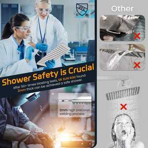 Ensemble <span class=keywords><strong>de</strong></span> douche 12 pouces avec pommeau <span class=keywords><strong>de</strong></span> pluie et douchette à main, valve anti-fuite, conception écoénergétique pour usage domestique - Product Image 3