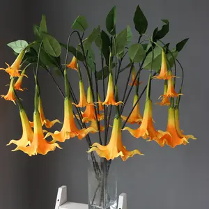 सजावटी कृत्रिम Datura तुरही फूल रियल टच के लिए लेटेक्स Datura सिलिकॉन फूल घर शादी की सजावट