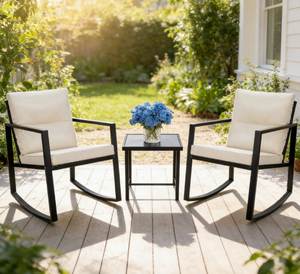 Set di Sedie a Dondolo Moderne <span class=keywords><strong>da</strong></span> Esterno con Telaio in Metallo Resistente per Terrazze, Balconi e Giardini - Product Image 5