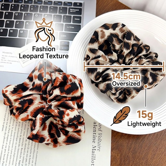 Shily&OS Wholesale Leopard Print Hair Scrunchies, Soft Elastic Large Scrunchies for Women, Bulk Hair Ties Chic Ponytail Holder