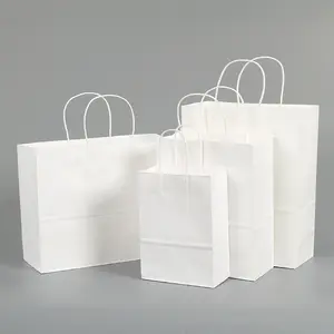 थोक पूर्ण स्वनिर्धारित लोगो मुद्रित शॉपिंग पेपर बैग हैंडल के साथ भूरे और सफेद क्राफ्ट पेपर बैग आपके अपने लोगो के साथ