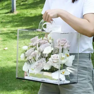 Großhandel transparente klare Acryl Blumenstrauß Geschenk Cluth Einkaufstaschen Boxen Lagerung Organizer Acryl Display Box