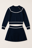 Ensemble de pulls en coton pour filles ODM OEM, automne-hiver, col rond, boutons, dentelle, tricoté à la machine, manches longues, tricot chaud