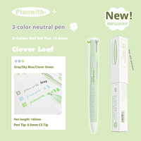 Stylo Gel Tricolore Trèfle Porte-Bonheur 0,5 mm, Corps Triangulaire Mat, Encre à Pression, Stylo Étudiant en ABS pour Notes Scolaires et Études