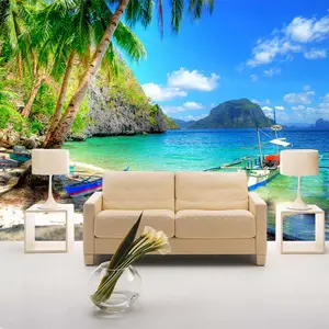 自定义 3D 照片墙纸海滩椰子树爱琴海客厅沙发卧室电视背景 3D 壁纸壁画壁画