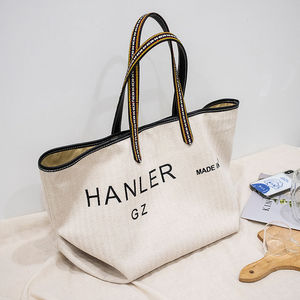 Bolsa de compras grande natural personalizada Bolsa de playa Bolsa de lona de algodón con cremallera - Product Image 2
