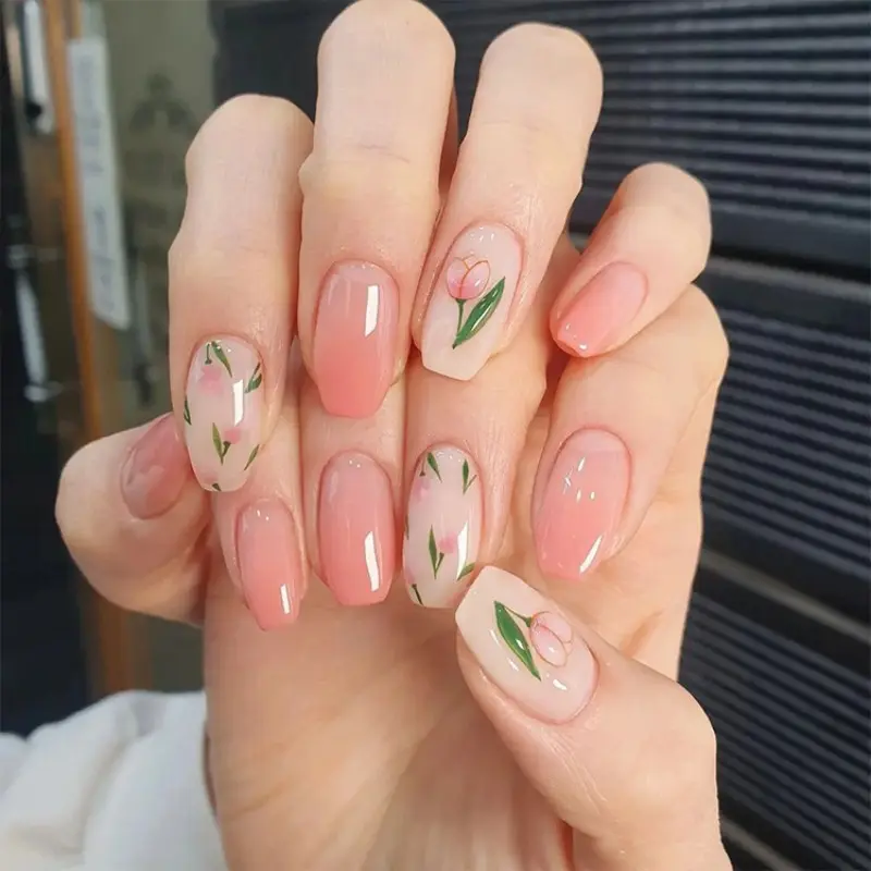 Popular Tulip Flower 3D Nail Art Sticker Spring Elegant Pink Nail Decals DIY Back Glue Decoration Nail Art Beauty Tool